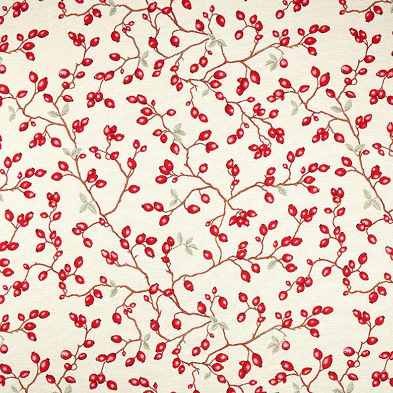 Dekostoff Gobelin Hagebutten – hellbeige/rot, image number 1