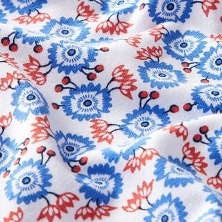 Baumwolljersey Blumen – weiss/blau, 