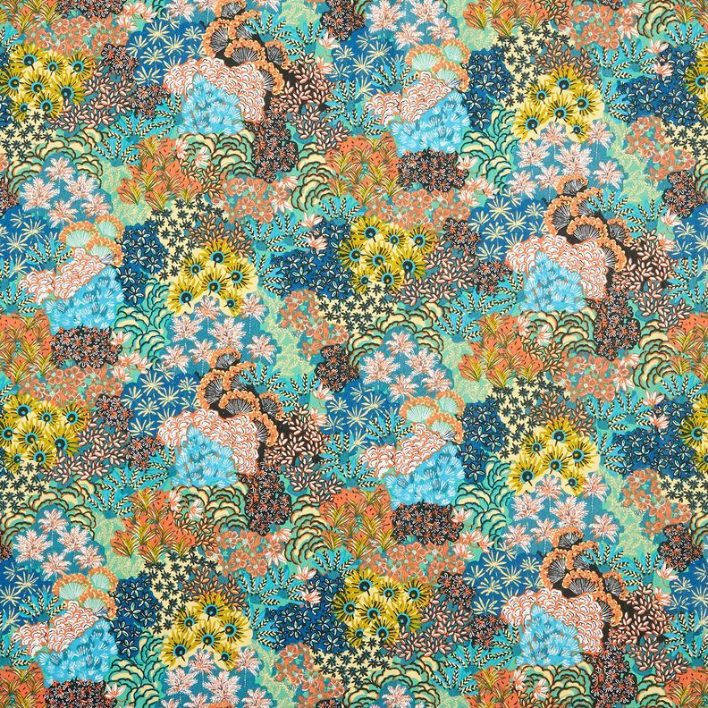 Beschichtete Baumwolle Blumenmeer – ozeanblau/terracotta,  image number 1