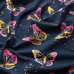 Baumwolljersey Schmetterlinge | Glitzerpüppi – nachtblau/pink, 