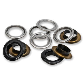 Ösen mit Scheiben [15 Stück | Ø 14 mm] | Prym – schwarz/silber metallic, 