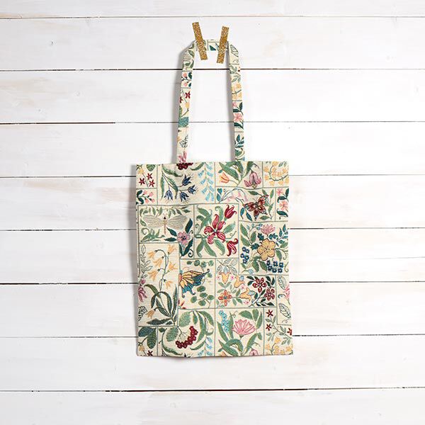 Dekostoff Gobelin Blumen-Kacheln – hellbeige