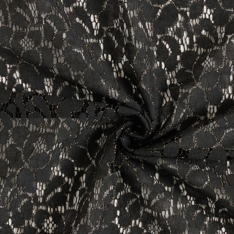 Spitzenstoff Lurex Blumen – schwarz/gold metallic,  image number 4