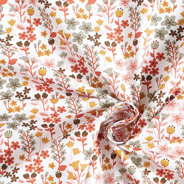 Baumwollstoff Cretonne filigrane Blumen – orange/weiss,  image number 3
