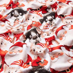 French Terry Sommersweat Tiere im Weihnachtskostüm Digitaldruck – weiss/chili, 