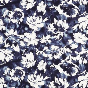 Viskosestoff aquarelle Wildrosen – marineblau/wollweiss, 