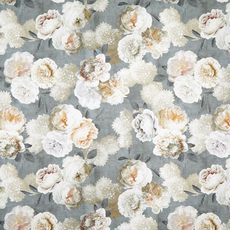Dekostoff Halbpanama Dahlien – grau/creme, image number 1