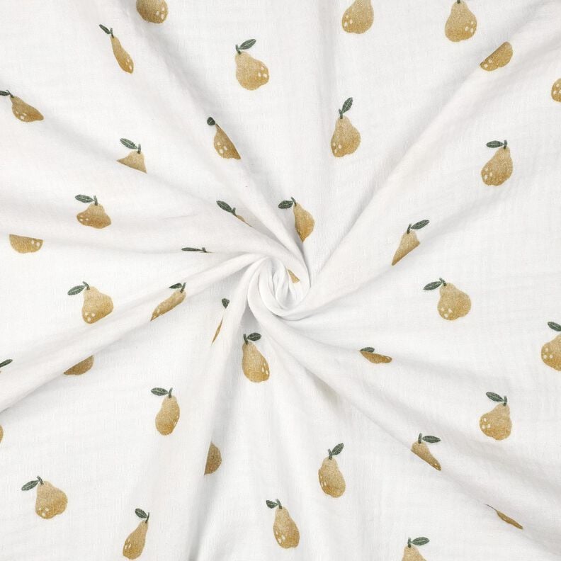 Musselin/ Doppel-Krinkel Gewebe Birne Digitaldruck | Poppy Fabrics – weiss/gelboliv, image number 3