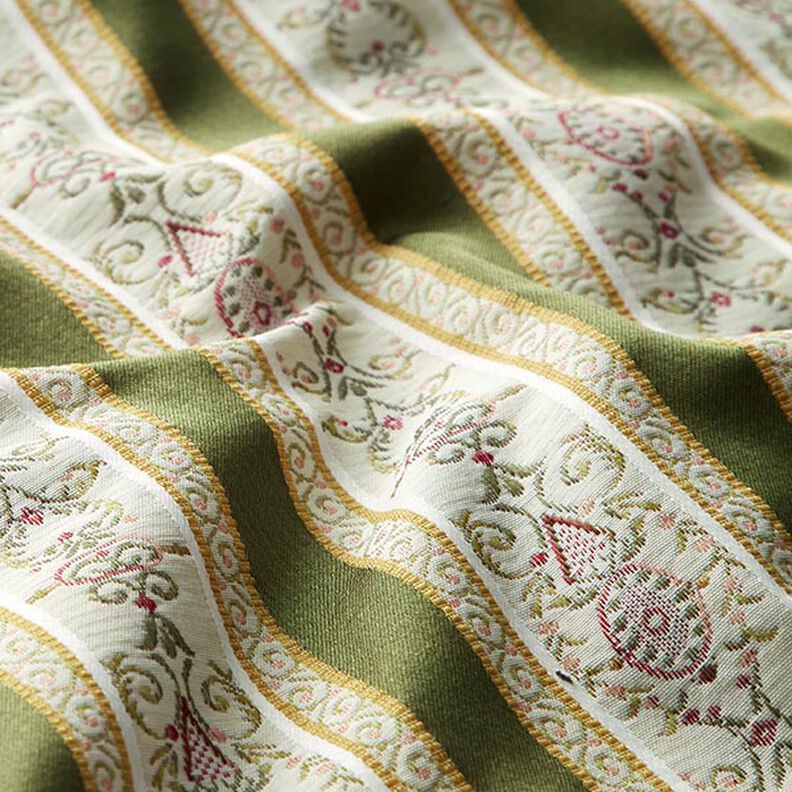 Möbelstoff Jacquard Biedermeier Streifen – creme/oliv,  image number 2