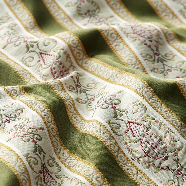 Möbelstoff Jacquard Biedermeier Streifen – creme/oliv | Reststück 50cm