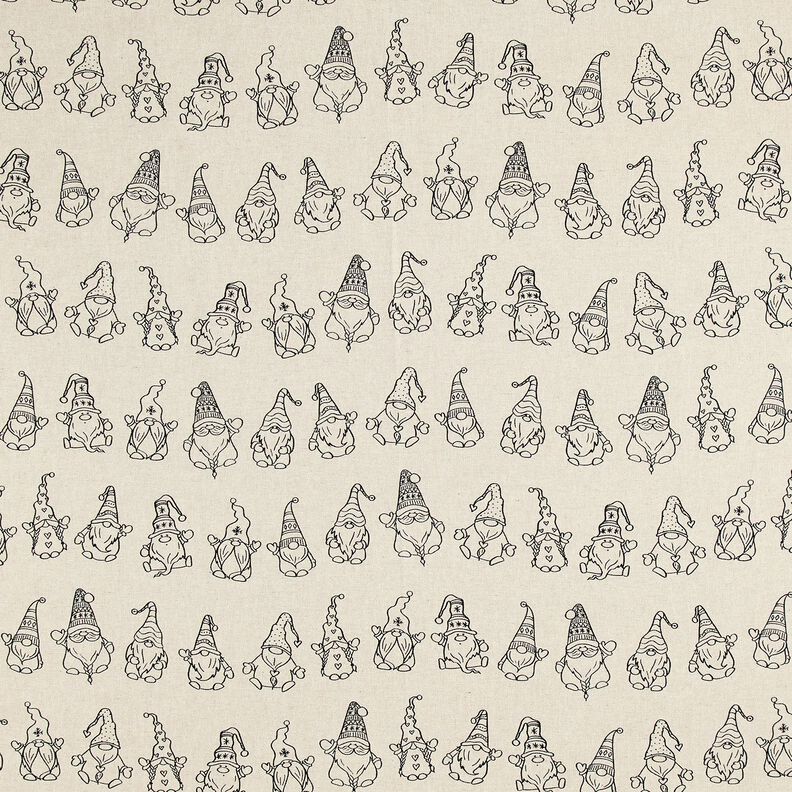 Dekostoff Halbpanama festliche Wichtel – natur/schwarz,  image number 1