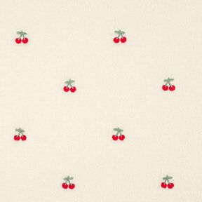Teddyplüsch bestickte Kirschen | Poppy Fabrics – elfenbein/chili, 