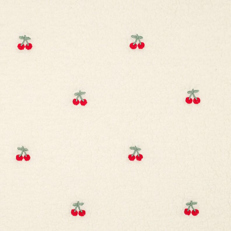 Teddyplüsch bestickte Kirschen | Poppy Fabrics – elfenbein/chili, image number 1