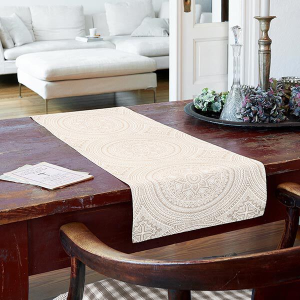 Dekostoff Canvas Mandala – natur/weiss | Reststück 50cm