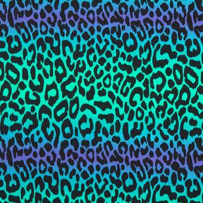 French Terry Sommersweat Farbverlauf Leopard Digitaldruck – blaulila/türkis, 