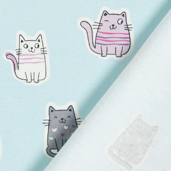 Baumwolljersey freche Katzen  – babyblau | Reststück 50cm