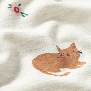 Baumwolljersey Katzen und Blümchen – natur/hellgrau, 