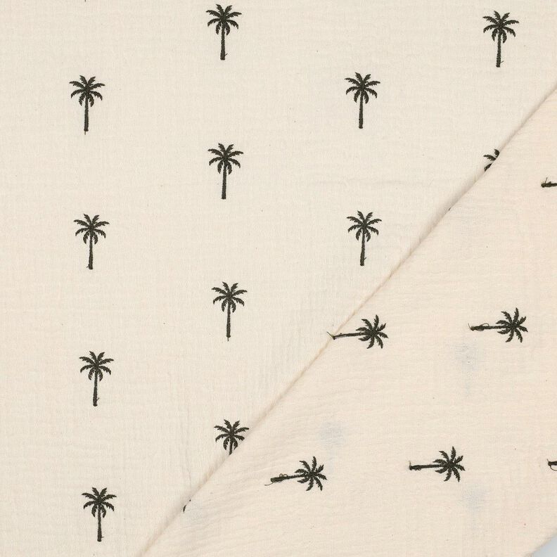 Musselin/ Doppel-Krinkel Gewebe gestickte Palmen  | Poppy Fabrics – wollweiss/dunkeloliv,  image number 4