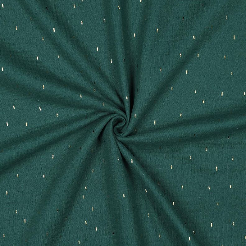 Musselin/ Doppel-Krinkel Gewebe Rechteck Foliendruck | Poppy Fabrics – blautanne/gold metallic,  image number 3