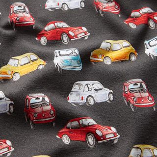 Baumwolljersey Retro Autos Digitaldruck | STENZO – schwarzbraun | Reststück 50cm,