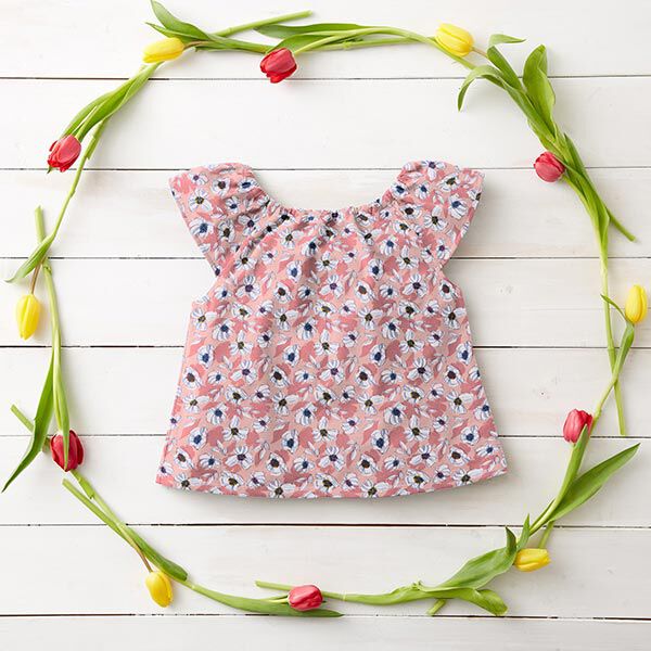Baumwolljersey gezeichnete Blumen – altrosa