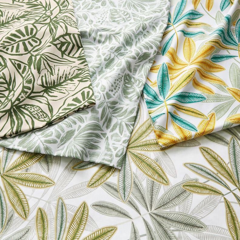 Dekostoff Halbpanama gemalte Monstera – creme/pinie,  image number 5