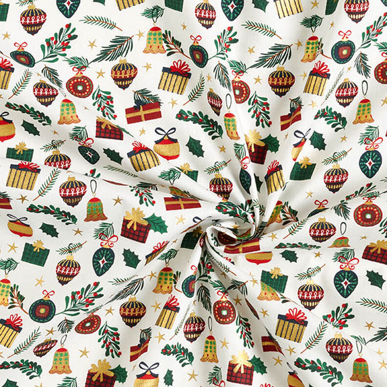 Baumwollstoff Popeline Geschenke – wollweiss/gold, image number 3
