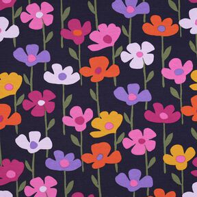 French Terry Sommersweat bunte Blumen | Poppy Fabrics – marineblau, 