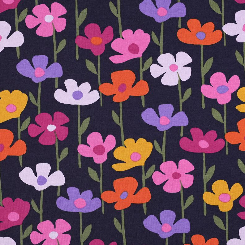 French Terry Sommersweat bunte Blumen | Poppy Fabrics – marineblau,  image number 1