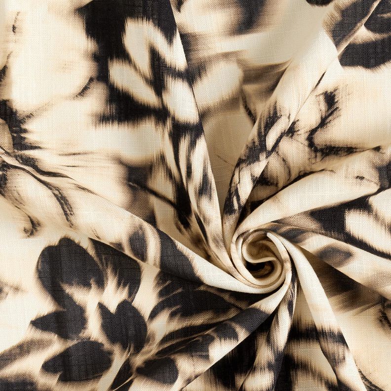 Viskose-Leinen-Mix verwischte Blumen Digitaldruck – hellbeige/schwarz,  image number 3
