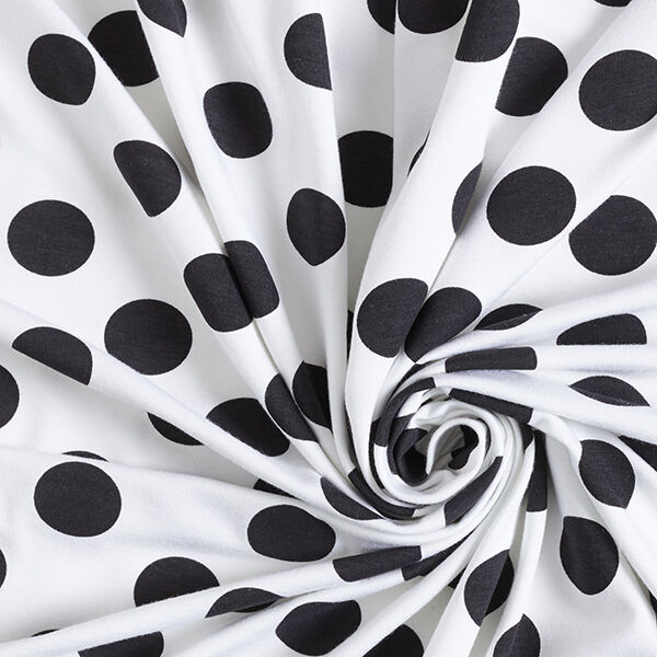 Baumwolljersey große Polkadots – weiss/schwarz | Reststück 50cm