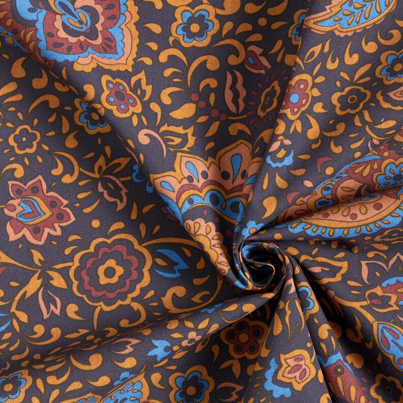 Hemdenstoff Retroblumen und Paisleymuster – nachtblau/karamell,  image number 3