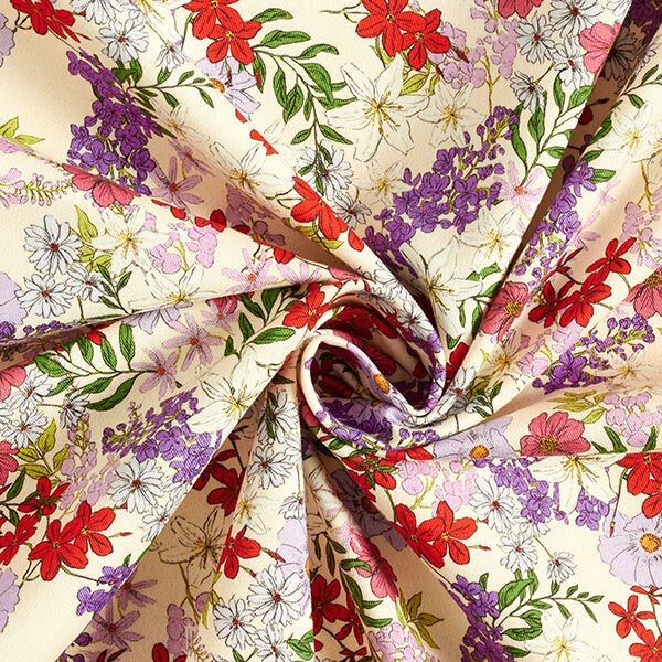 Baumwoll Stretch liebliche Blumen – wollweiss | Reststück 50cm