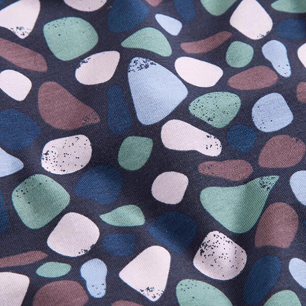 Baumwolljersey Kieselsteine – marineblau | Reststück 100cm