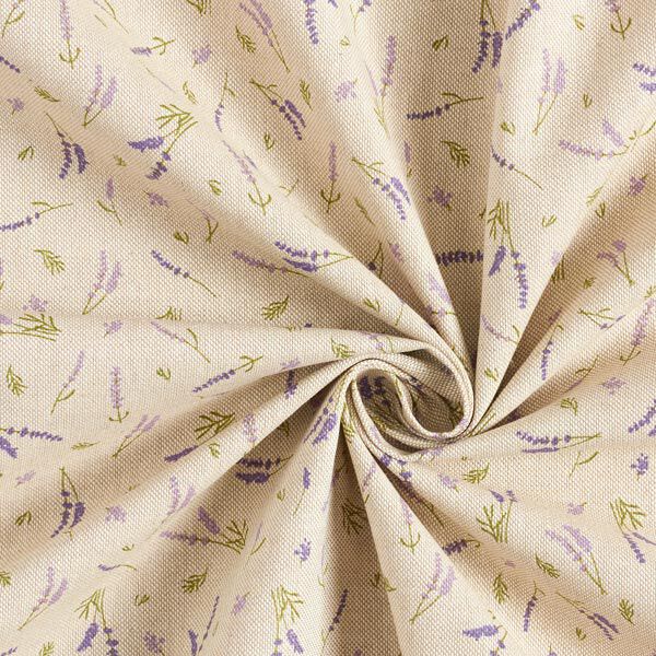 Dekostoff Halbpanama Lavendel – natur/lavendel | Reststück 100cm