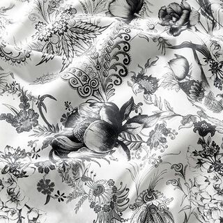 Dekostoff Canvas opulente Blumen 280 cm – schwarz/weiss, 