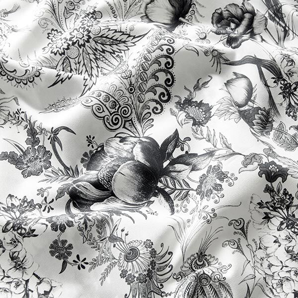 Dekostoff Canvas opulente Blumen 280 cm – schwarz/weiss | Reststück 50cm