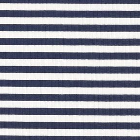 Rippenjersey garngefärbte Querstreifen – wollweiss/marineblau, 