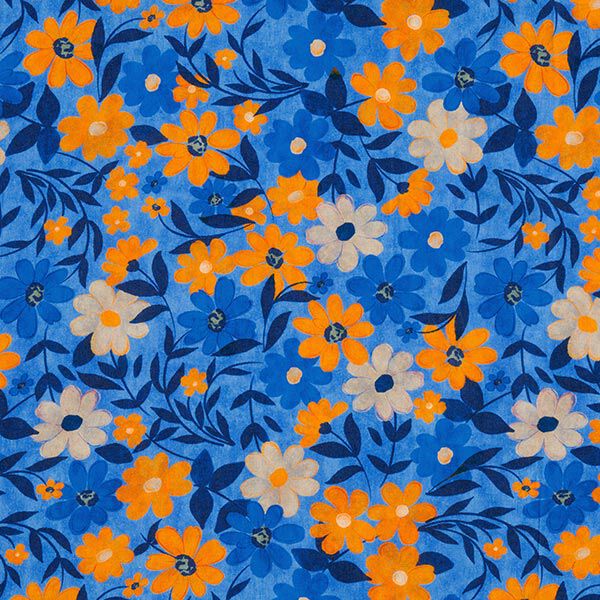 Viskosestoff ausdrucksvolle Blumen – königsblau | Reststück 50cm