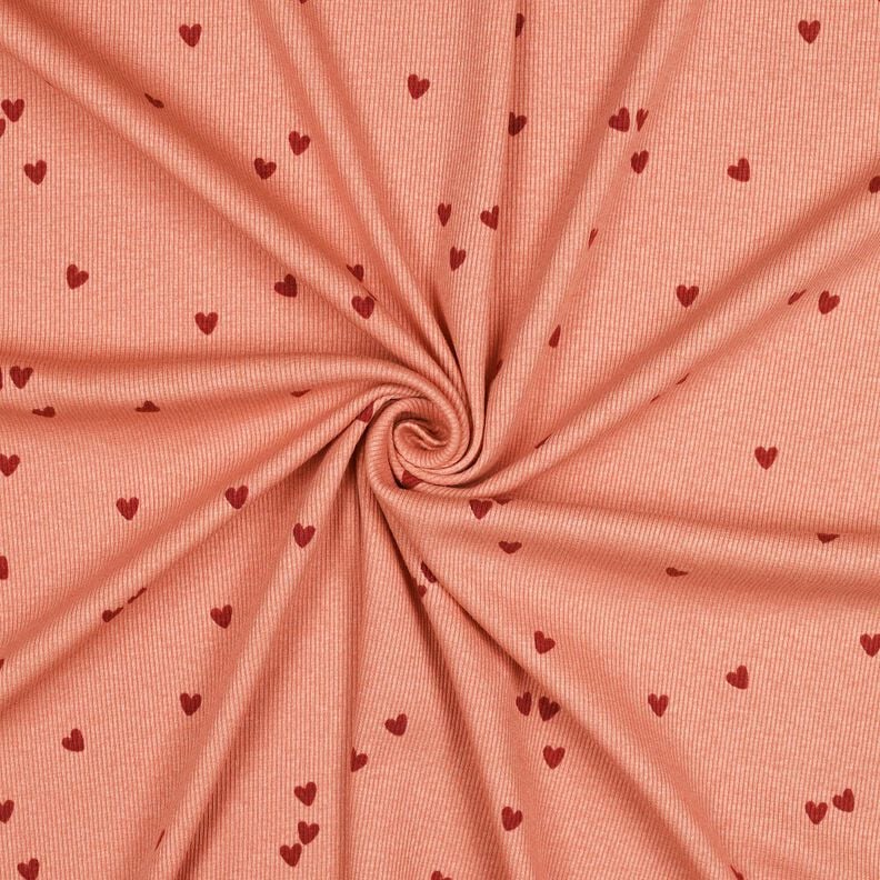 Rippenjersey verstreute Herzen | Poppy Fabrics – lachs/dunkelrot, image number 3