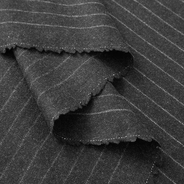 Wollstoff breite Nadelstreifen – granit | Reststück 50cm
