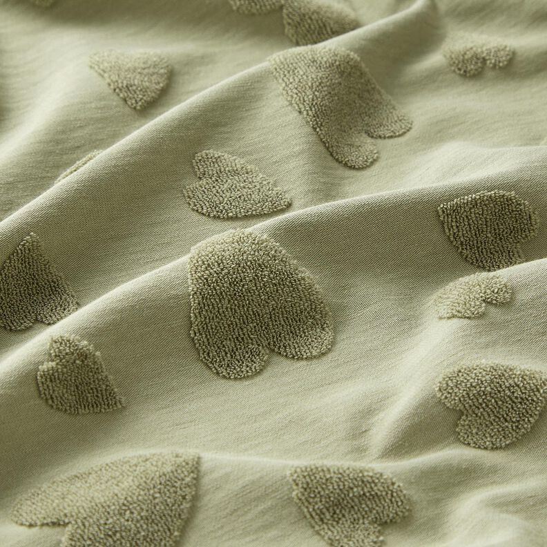 Frotteejersey Herzen – greige, image number 2