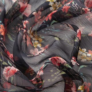 Crêpe Chiffon Blumenwiese – schwarz, 