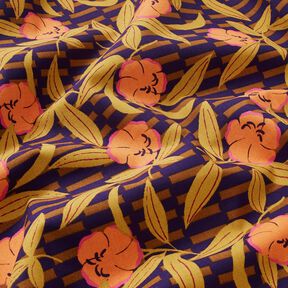 Dekostoff Halbpanama kunterbunte Blumen – aubergine/hellorange, 