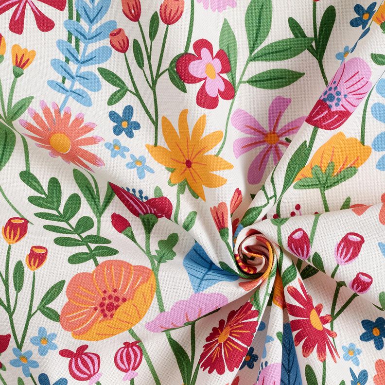 Dekostoff Halbpanama kunterbunte Blumen – elfenbein/pastellviolett,  image number 3