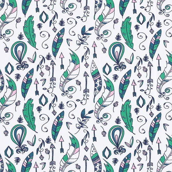 Baumwolljersey Bohemian Drawings – weiss | Reststück 100cm