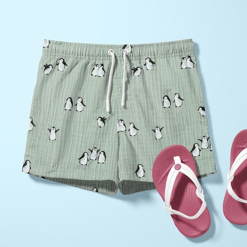 Musselin/ Doppel-Krinkel Gewebe fröhliche Pinguine – schilf,  image number 6