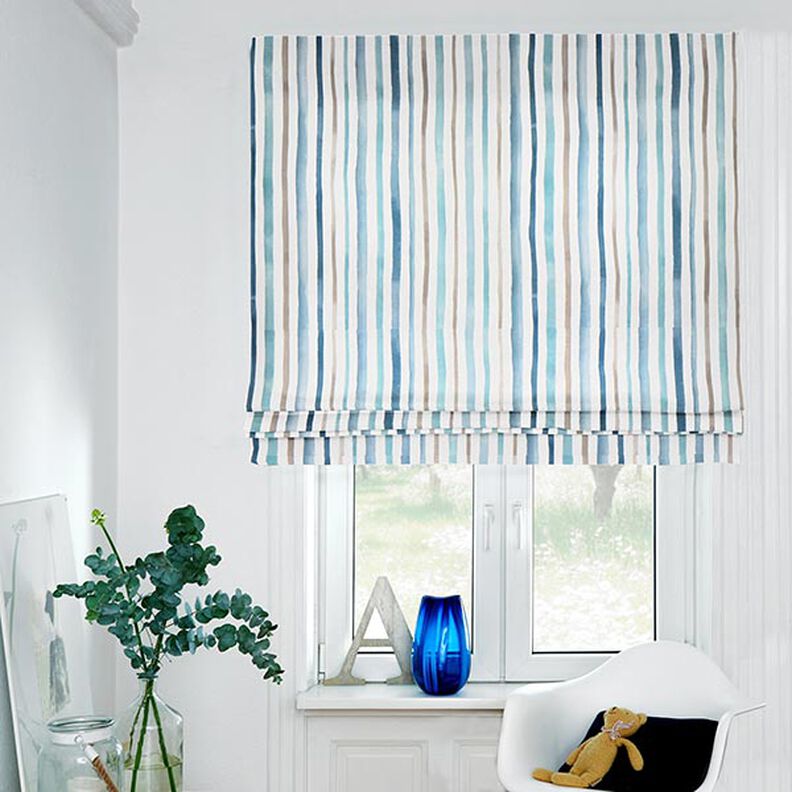 Dekostoff Halbpanama Wasserfarben Streifen – weiss/blau,  image number 6