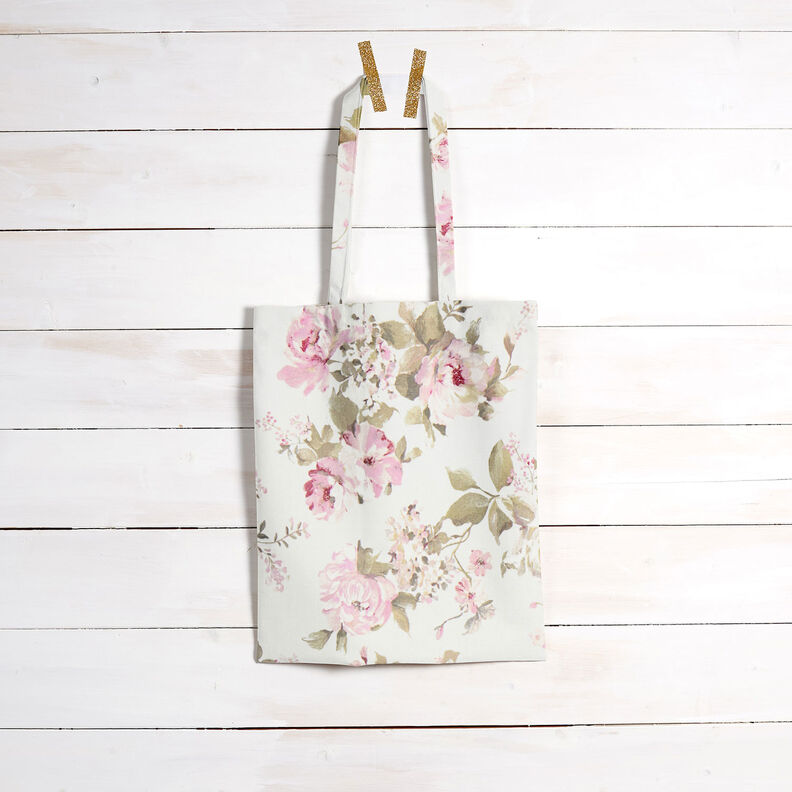 Dekostoff Halbpanama gemalte Rosen – wollweiss,  image number 8