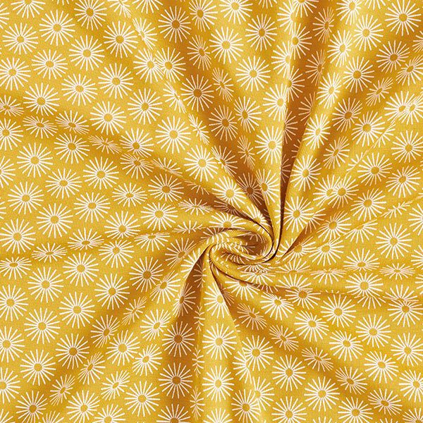 Baumwolljersey Strahlen-Blume – currygelb | Reststück 140cm